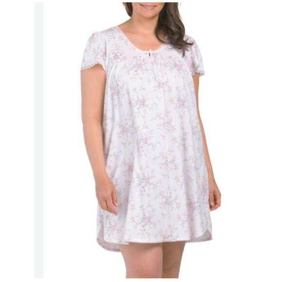 Miss Elaine Pink Floral Cap Sleeve Nightgown Plus Size 2X - Picture 1 of 8